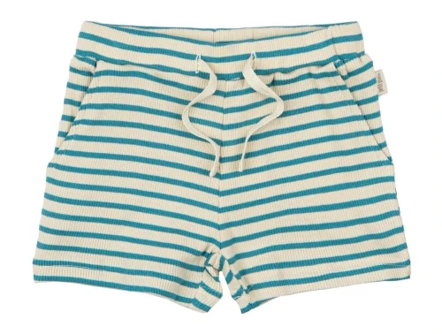 Turkis og råhvid stribet shorts fra Petit Piao PP308 turquoise dark off white